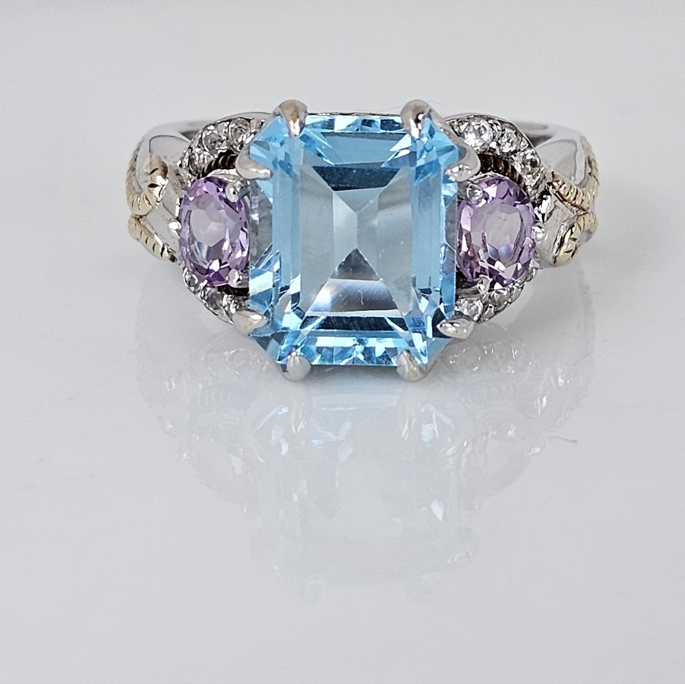 Rare Victoria Wieck Blue Topaz & Amethyst Ring Sterling Silver Size 7! - Picture 3 of 10